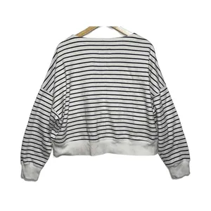 Abercrombie & Fitch Soft AF White Black Stripe Sweatshirt V-Neck Sweater Size XL thumbnail 2