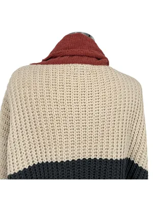 POL Chenille Colorblock Oversized Turtleneck Sweater Orange Ivory Size Medium thumbnail 9