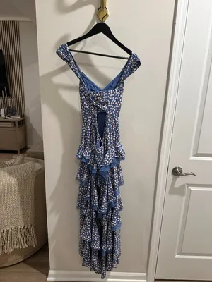 FREE PEOPLE Moon River Polka Dot Dress in Blue Size Medium thumbnail 6
