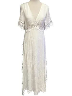 Lulus Sweeten the Occasion White Lace Short Sleeve Maxi Dress size S wedding thumbnail 2