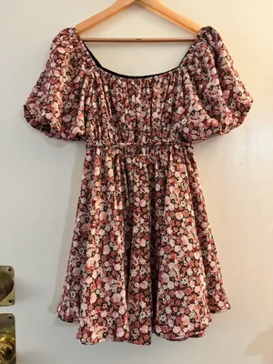 NWT Altar'd State Rochelle floral mini dress smocked bodice puff sleeves Sz S thumbnail 6