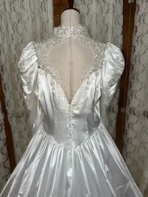 Beautiful Vintage 90s Beau Crystal White Satin Wedding Gown thumbnail 6