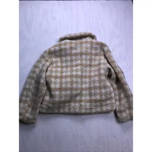 Blu Pepper Tan Plaid‎ Faux Fur Sherpa Button Up Cropped Jacket Womens Medium thumbnail 9
