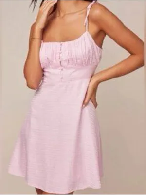 Astr Pink Tie-Shoulder Mini Dress with Ruched Bodice Size M 100% Viscose thumbnail 2