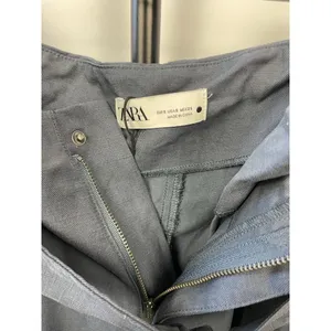 Zara Womans Tapered Cargo Pants High Rise Paperbag Sz S Blue Gray Linen‎ Blend thumbnail 11