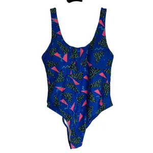 MIAULIA Geometric Print One Piece Swimsuit Royal‎ Blue Pink Teal Women's Size L thumbnail 2