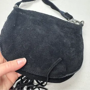 World Market Black Suede Leather Fringe Crossbody Handbag Purse Boho Casual thumbnail 4