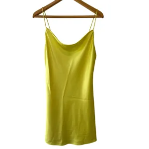 Alice + Olivia Neon Yellow Satin Cowl Neck‎ Slip Mini Dress Size 6 thumbnail 3