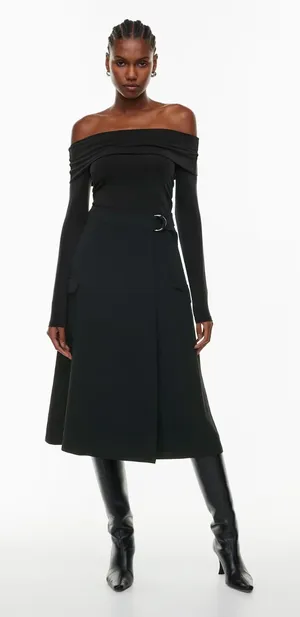 Wilfred Aritzia NEW Hana Crepe high-rise cargo wrap midi Black Skirt Size‎ 2XS thumbnail 1