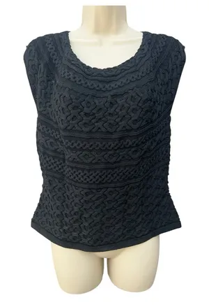 White House | Black Market Outlet Chic Capsule Vest Knit Top Textured Sleeveless Sweater Black Small thumbnail 1