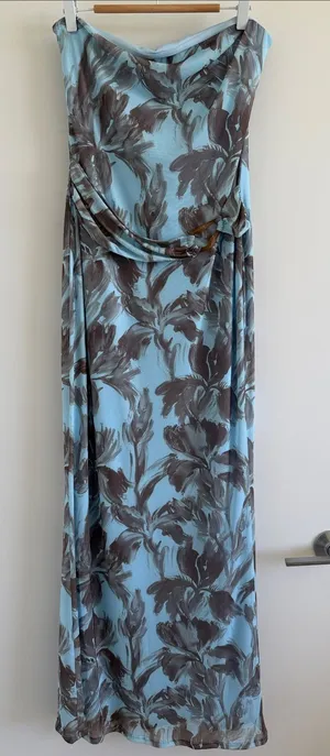 Pretty Garbage Strapless Blue Floral Maxi Dress thumbnail 1