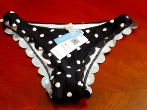 NWT Cupshe Black Polka Dot Scalloped Bikini Bottom Size L thumbnail 1