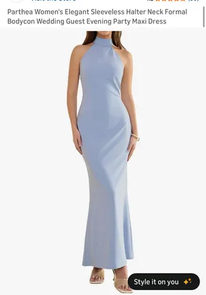 parthea Baby Blue Halter Formal Dress thumbnail 3