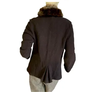 Vtg Y2k Lauren Ralph Lauren Brown Lambswool W/Faux Fur Collar Cardigan (L) thumbnail 5