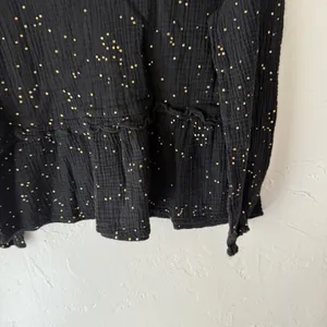 Peace n' love Blouse Womens Medium Black Gold Dot Long Sleeve Peplum‎ Top Boho thumbnail 3