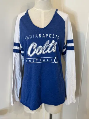 Indianapolis Colts Women's Blue and White Long Sleeve V-Neck Top sz L thumbnail 1