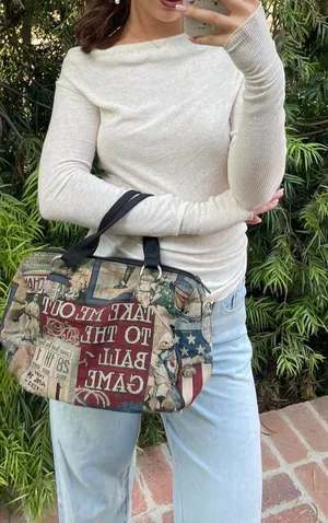 Vintage retro baseball tapestry travel bag purse / made in America thumbnail 1