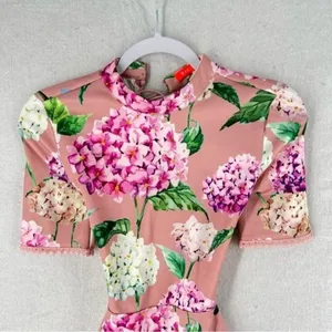 Banjul Floral Print Mock Neck Lace-Up‎ Back Dress thumbnail 3