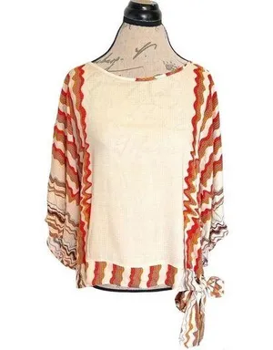 Unique spectrum Blouse Kimono Sleeve Side Tie Boho Southwestern Tribal Sz Large thumbnail 1
