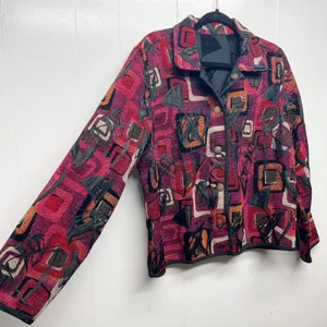 Women's Vintage Tapestry Button Front Long Sleeve Blazer Size Large thumbnail 4