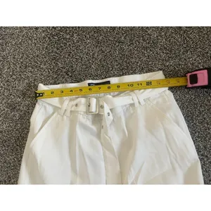 Zara White Satin Cargo high-waisted utilitarian wide leg Trousers With Belt L thumbnail 5