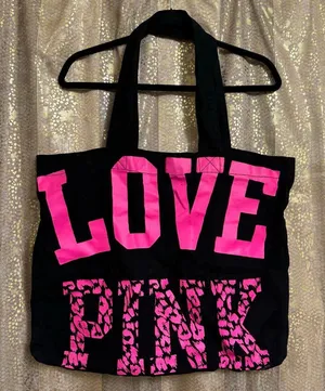 PINK Victorias Secret Y2K Vintage Black Pink Cheetah Print Love Pink Large Tote thumbnail 1