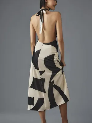 Revolve Anthropologie Bardot Black White Citron Halter Midi Bodycon Dress thumbnail 7