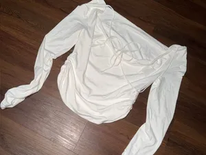 Nwot Meshki long sleeve open back drape blouse top summer classic casual $98 L thumbnail 5