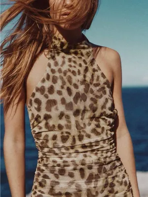 Zara Brown and Tan Leopard Halter Dress thumbnail 1