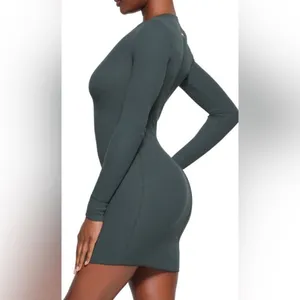 SKIMS Cotton Rib Long Sleeve Dress Olive Green XS NWT thumbnail 2
