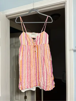 No Boundaries Pink & Peach Striped Mini Sundress thumbnail 2