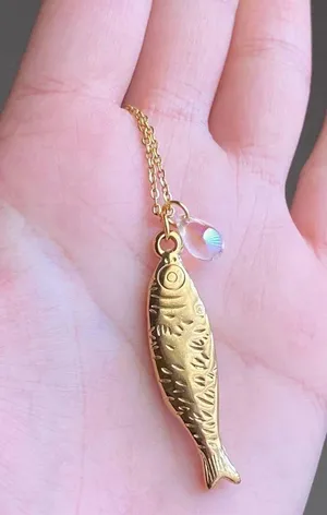 Handmade gold tone fully gold tone stainless steel fish boho funky chic necklace🌀🐟 thumbnail 4