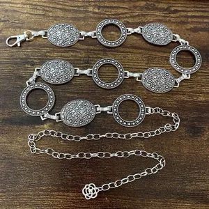 Silver Y2K Textured Oval Open Ring Chain Belt, Fits 27 to 44 Inches, X7GA1364 thumbnail 6