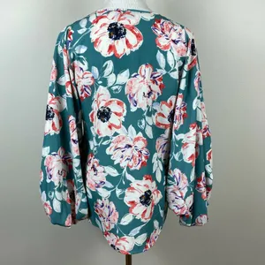 Vici Blouse Top S Green‎ Floral Balloon Sleeve V-Neck High Low Feminine thumbnail 5
