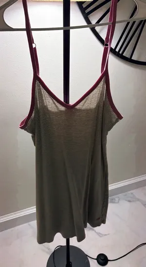 PINK Victoria's Secret Grey Striped Cami with Pink Trim thumbnail 1