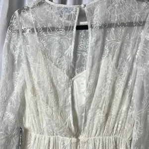 ModCloth Ivory Lace Maxi Dress Long Sleeve Sheer Overlay Lined Size S thumbnail 12