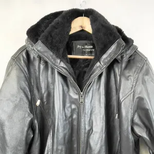 Ivy And Shania Women‎ Leather Jacket XL Belted Faux Fur Hooded Winter Edgy thumbnail 2