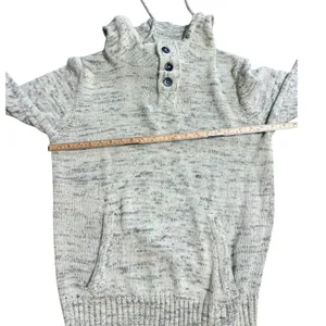 Ministry of Fashion 1886 Marled Knit Henley Hoodie Sweater Cream Grey Medium thumbnail 6