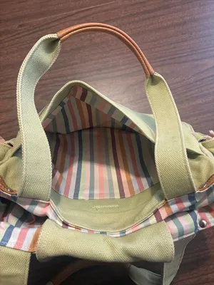 Fossil VINTAGE Canvas Tote Bag in Light Green with Leather Trim thumbnail 6