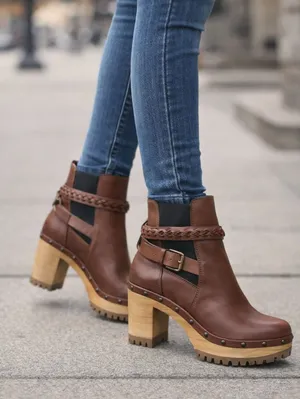 Ralph Lauren Leather Clog‎ Ankle Boots Women 40.5 Brown Excellent Boho Platform thumbnail 1