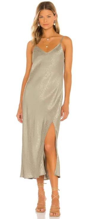 Show Me Your Mumu Zio‎ Dress Slip Satin Cheetah Print Sage Green Size Small thumbnail 1