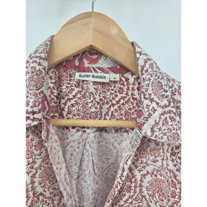 Roller Rabbit Button Down Shirt Womens XL Pink White Block Print‎ Cotton Boho thumbnail 2