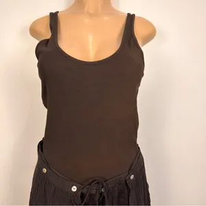 Zara Mixed Pareo Tank Dress Sz M Brown Skirt Overlay Faux Wrap thumbnail 2