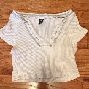 SHEIN Off-White Ribbed V-Neck Crop Top thumbnail 1