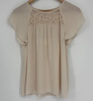 Maeve Cream Floral Lace Flutter Sleeve Semi-Sheer Blouse Women’s Size 4 in EUC! thumbnail 1