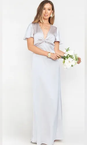 NWT Show Me Your Mumu Silver Satin Maxi Gown Dress Small thumbnail 3