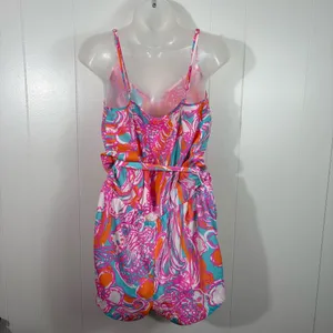 Lilly Pulitzer Nautical Floral Deanna Lightweight Tie Waist Romper Large L 76599 thumbnail 4