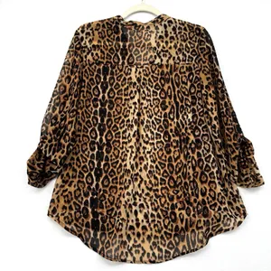 No Boundaries Leopard Print Sheer Blouse Women Large Brown Black Layer Tunic Top thumbnail 2
