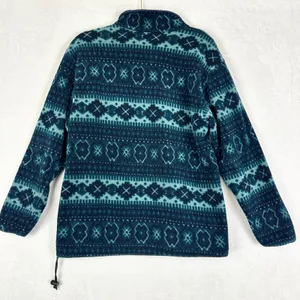 Vintage LL Bean Aztec Fleece Pullover Womens Size Medium Half Button 90s Blue thumbnail 2