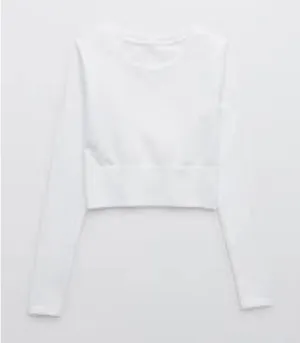 OFFLINE by Aerie Sidewalk Seamless‎ Long Sleeve Cropped Tee White M thumbnail 1
